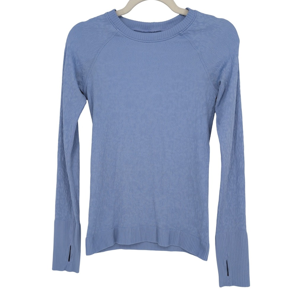 Lululemon Rest Less Pullover Women 4 Blue Textured Knit Long Sleeve Athleisure